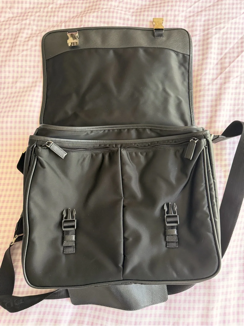 Prada Black Nylon Messenger Satchel, never used